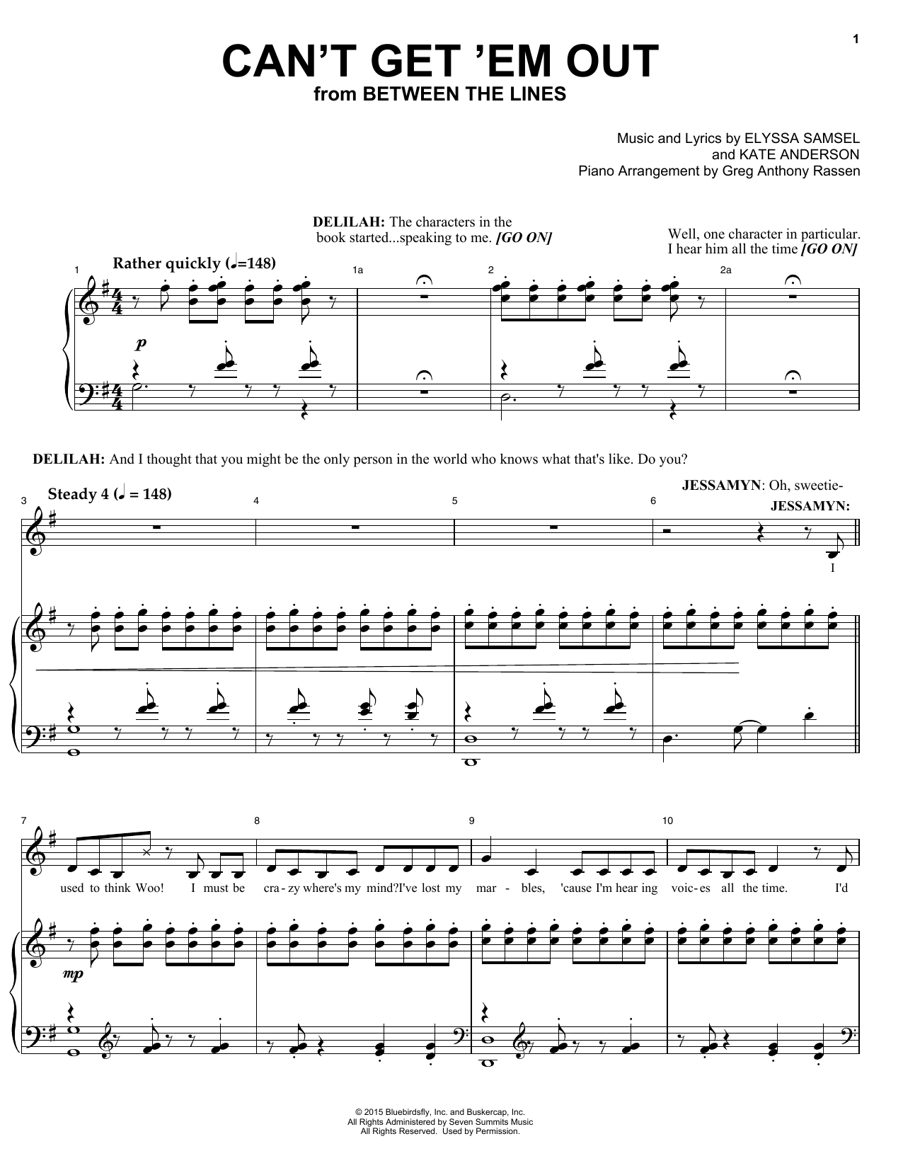 Download Elyssa Samsel & Kate Anderson Can't Get 'Em Out (from Between The Lin Sheet Music