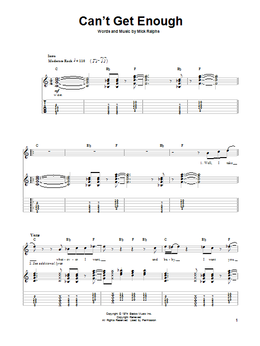 Download Bad Company Can't Get Enough Sheet Music