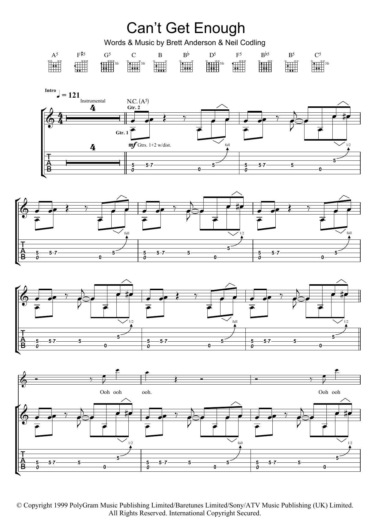 Download Suede Can't Get Enough Sheet Music