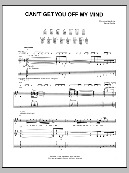 Download Lenny Kravitz Can't Get You Off My Mind Sheet Music