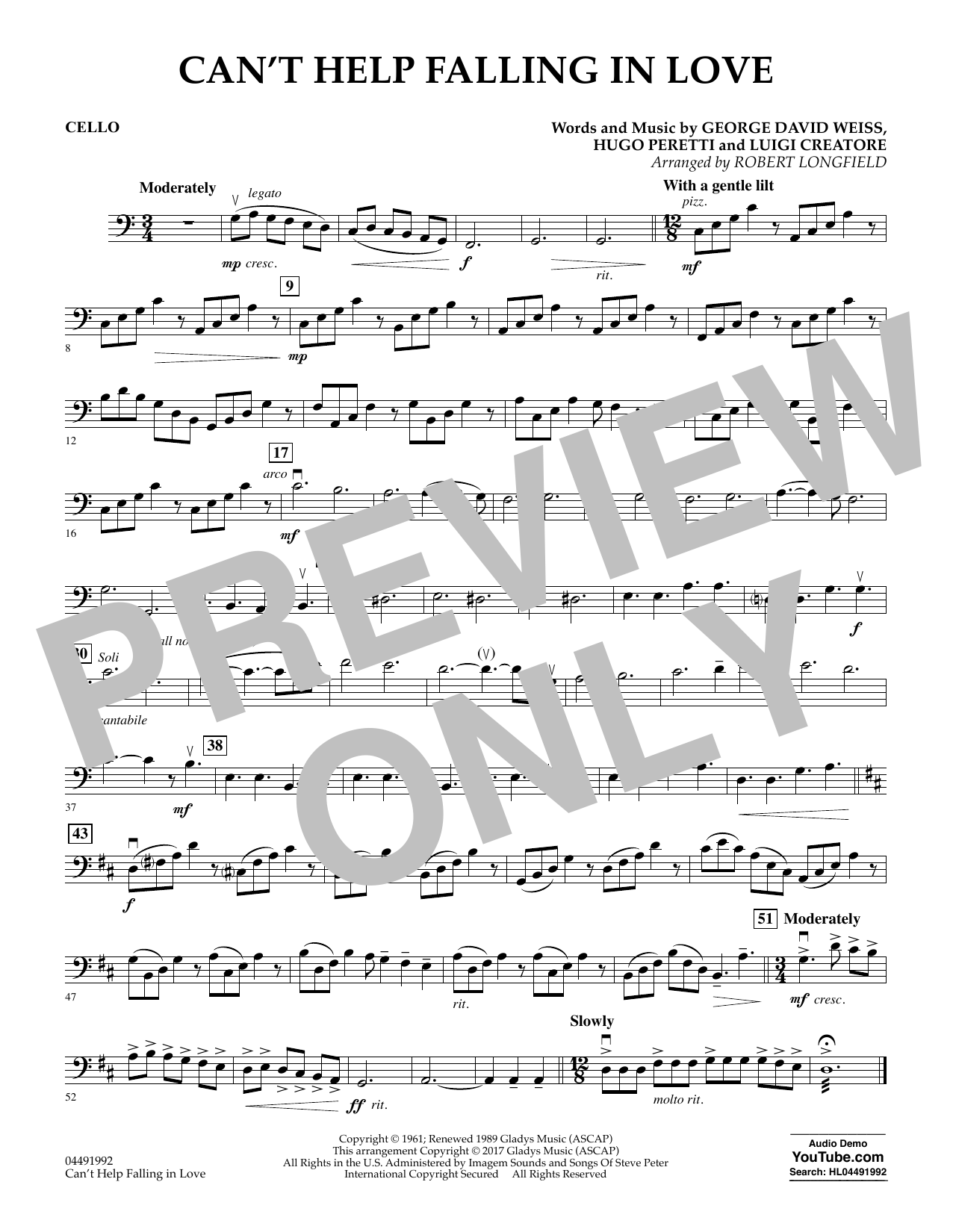 Download Robert Longfield Can't Help Falling in Love - Cello Sheet Music