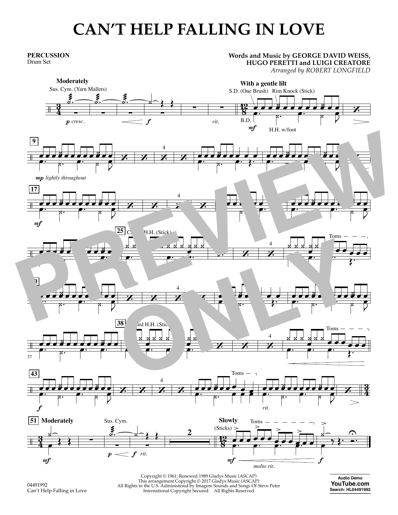 Download Robert Longfield Can't Help Falling in Love - Percussion Sheet Music