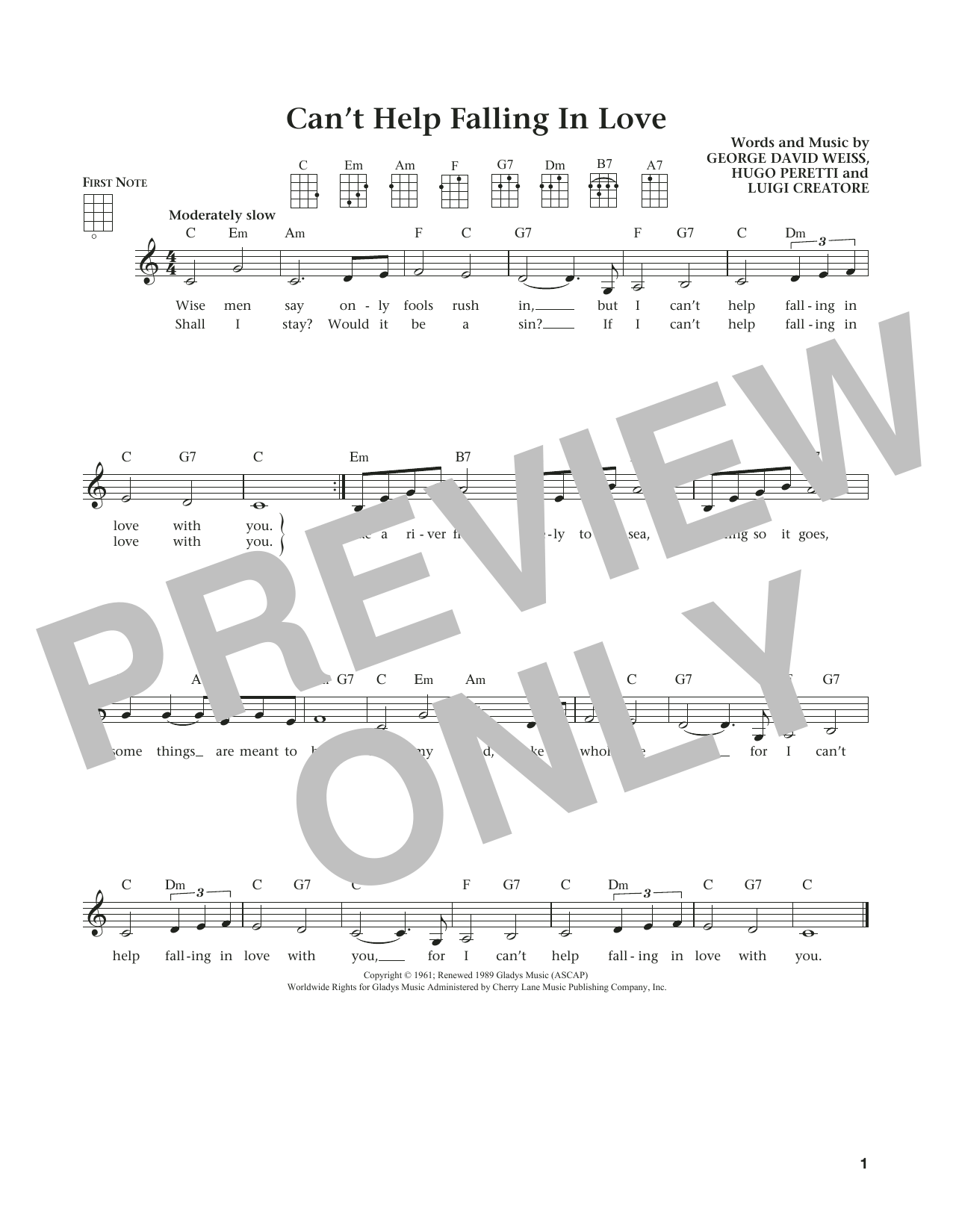 Download Elvis Presley Can't Help Falling In Love (from The Da Sheet Music