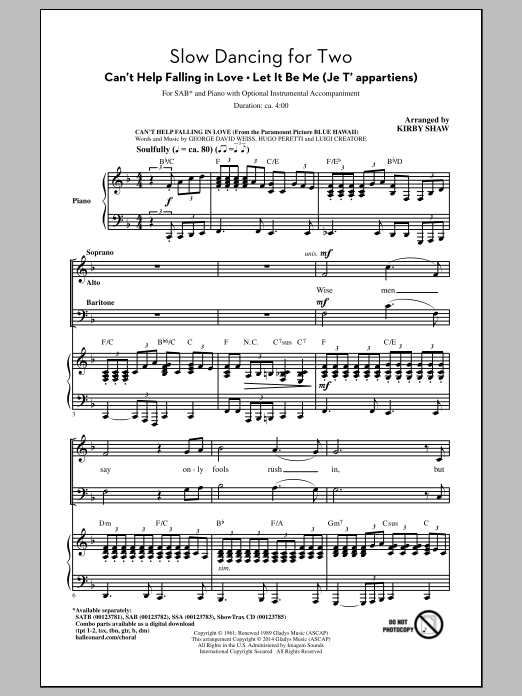 Download Kirby Shaw Can't Help Falling In Love Sheet Music