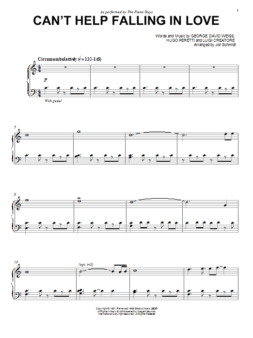 Download The Piano Guys Can't Help Falling In Love Sheet Music