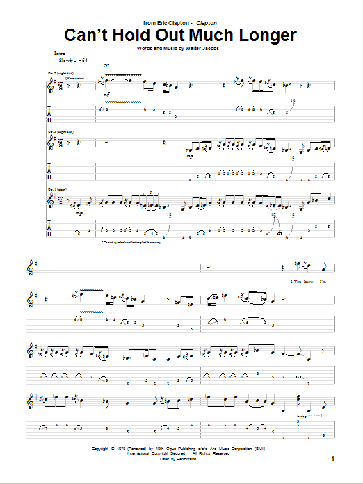 Download Eric Clapton Can't Hold Out Much Longer Sheet Music