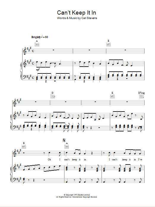 Download Cat Stevens Can't Keep It In Sheet Music