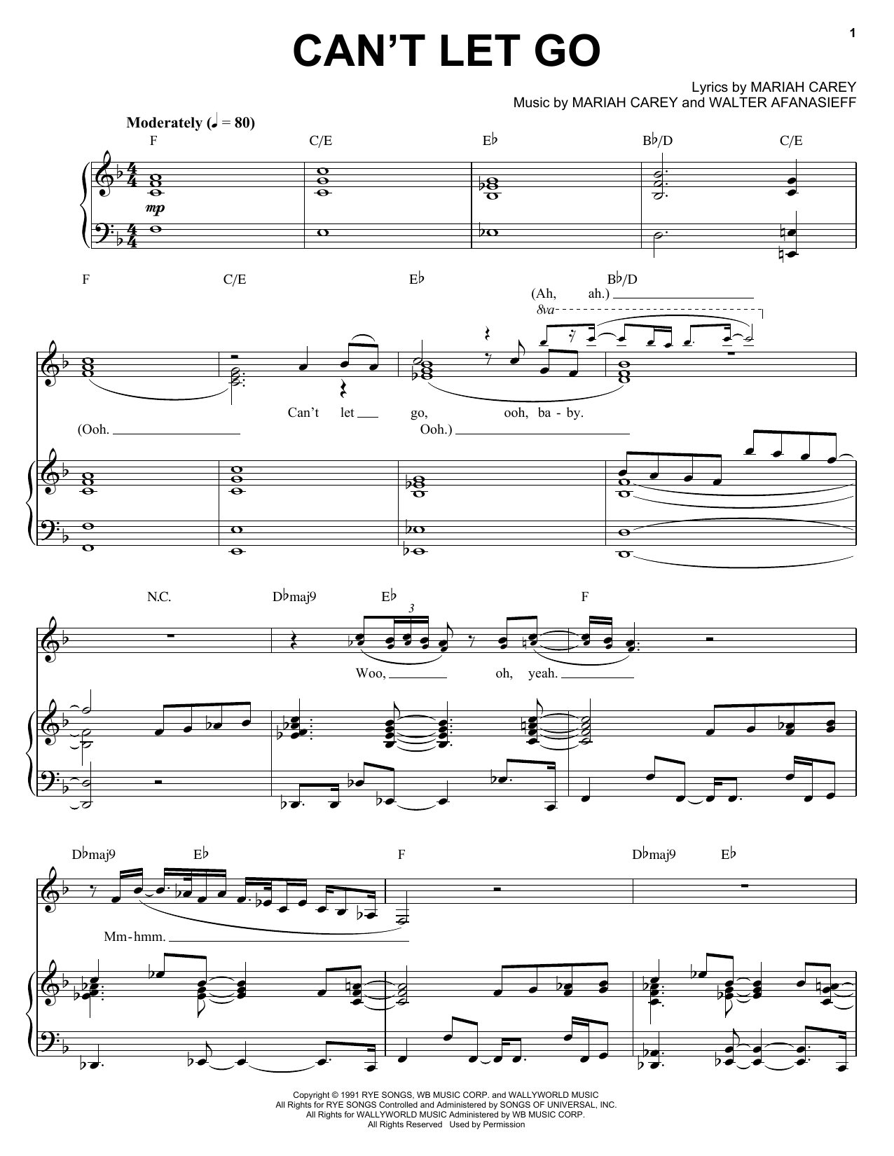 Download Mariah Carey Can't Let Go Sheet Music