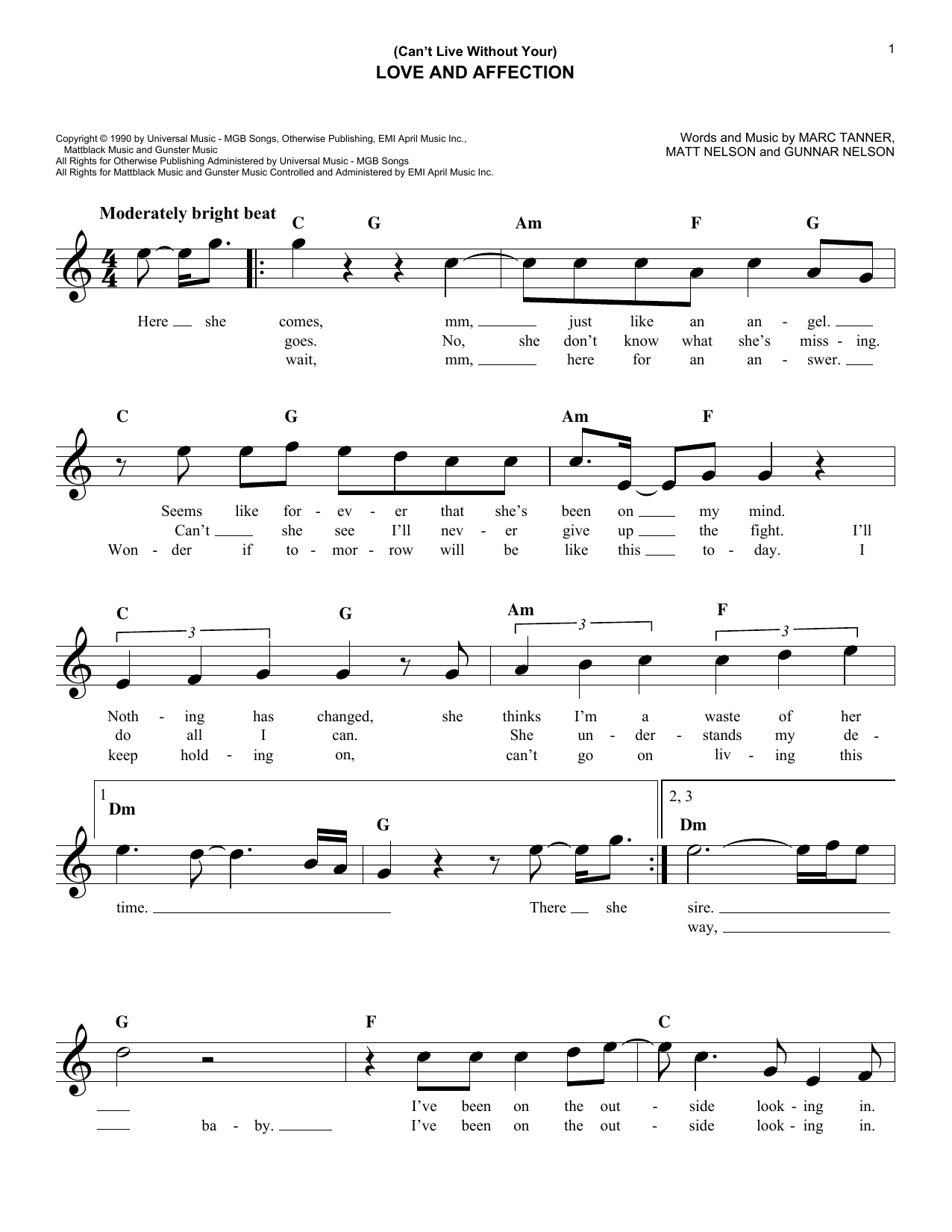 Download Nelson (Can't Live Without Your) Love And Affe Sheet Music