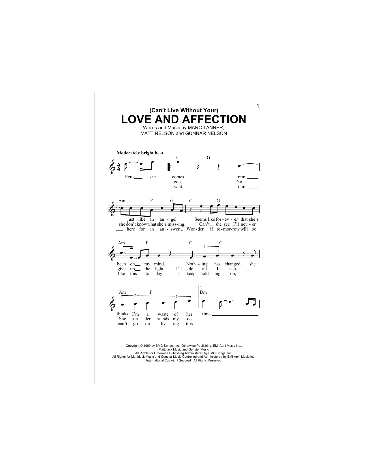 Download Nelson (Can't Live Without Your) Love And Affe Sheet Music
