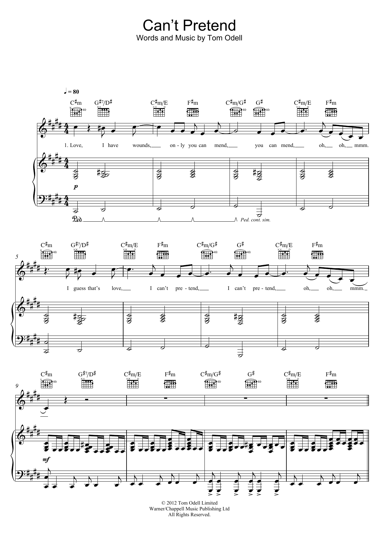 Download Tom Odell Can't Pretend Sheet Music