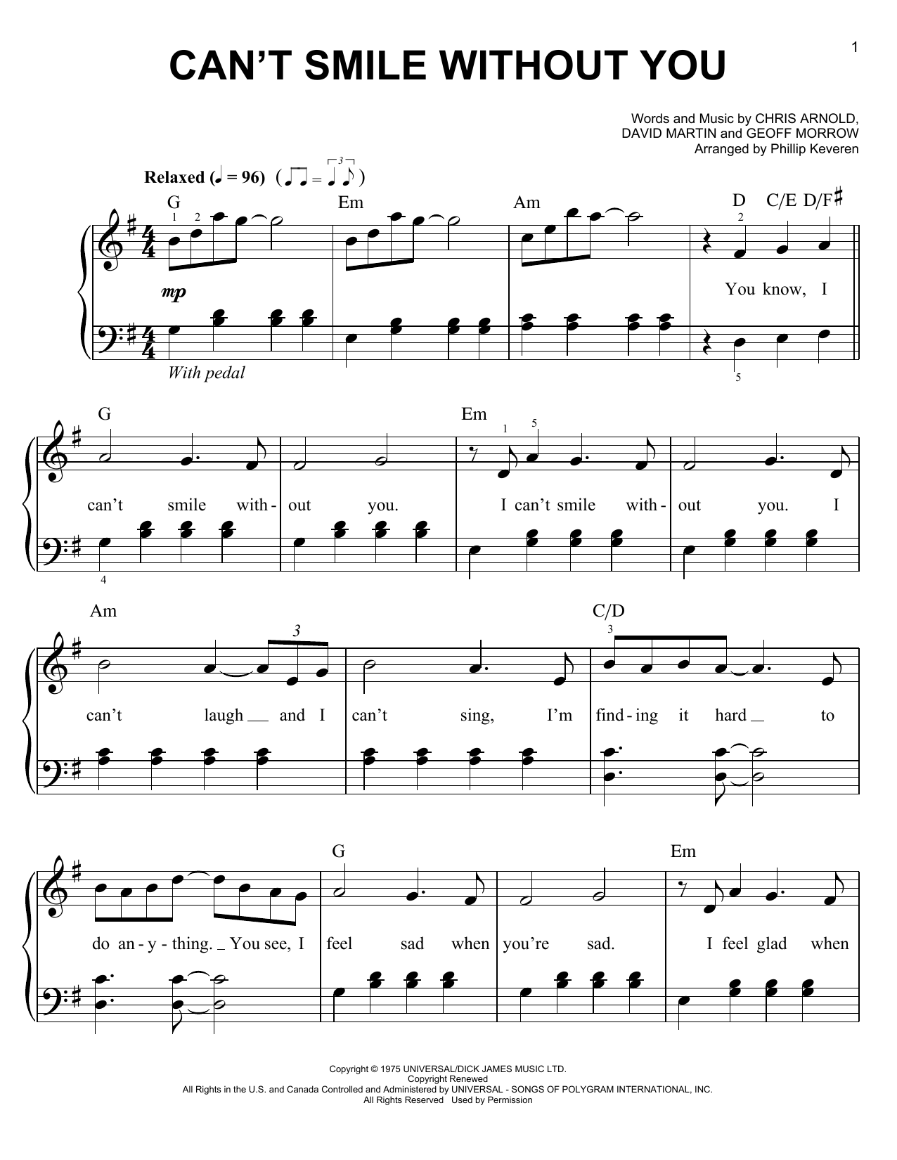 Download Phillip Keveren Can't Smile Without You Sheet Music