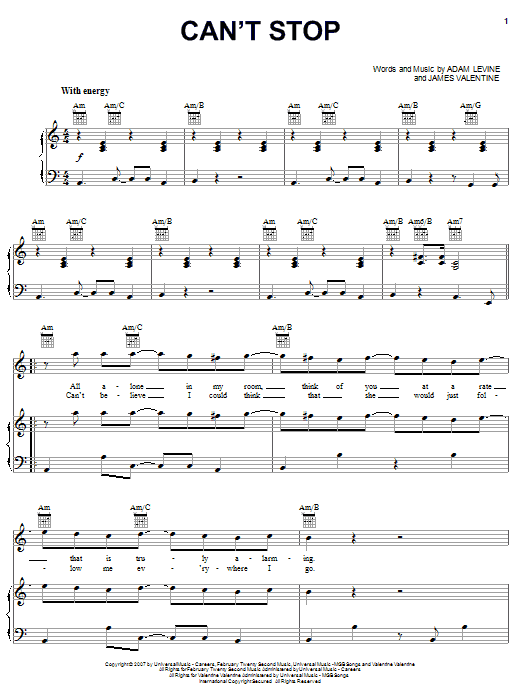 Download Maroon 5 Can't Stop Sheet Music