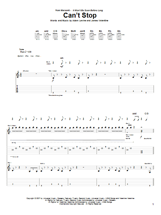 Download Maroon 5 Can't Stop Sheet Music