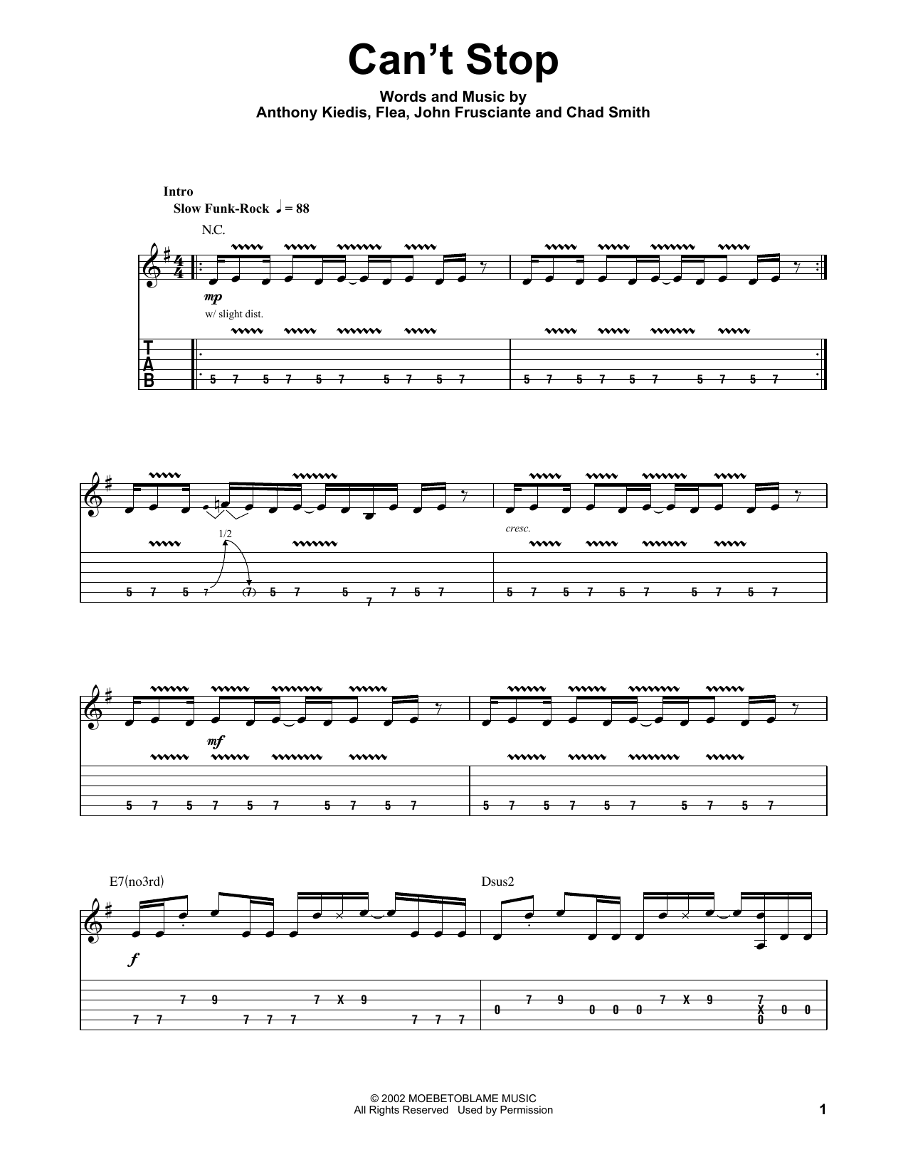 Download Red Hot Chili Peppers Can't Stop Sheet Music