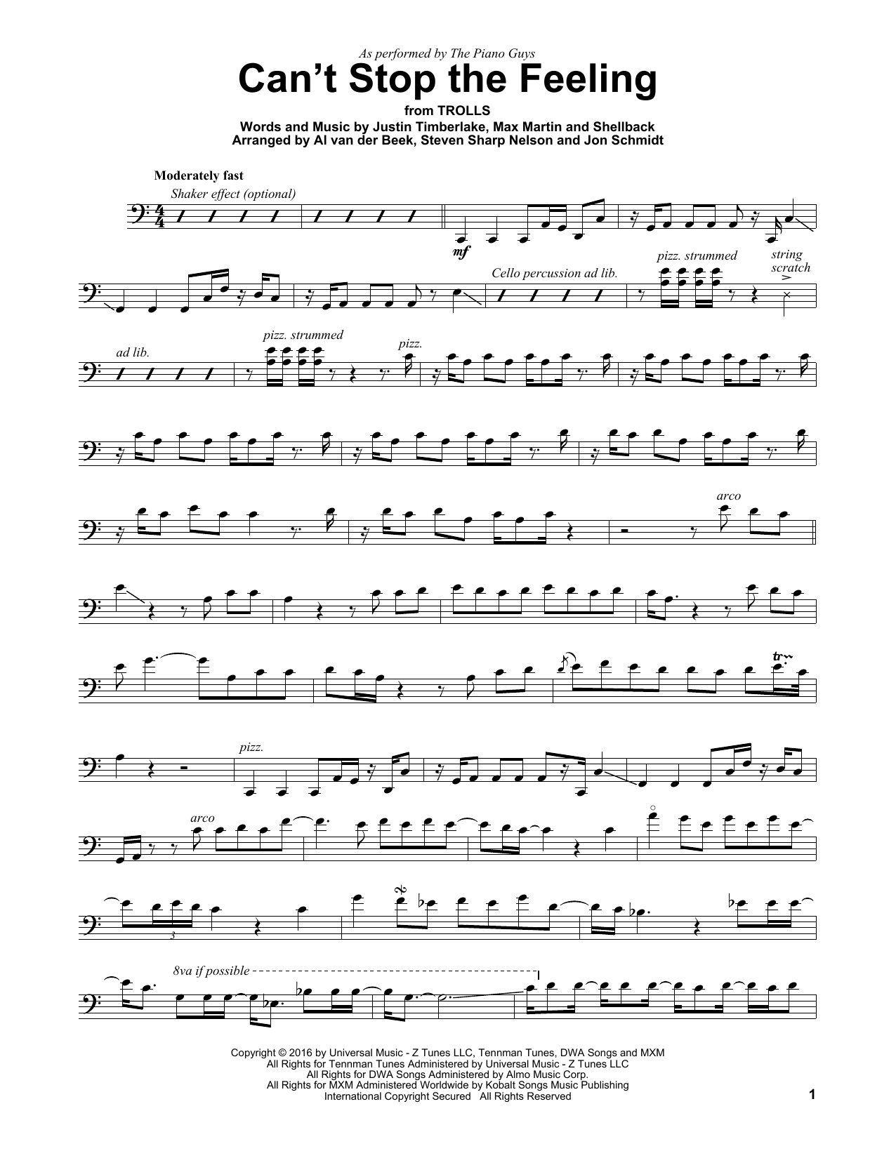Download The Piano Guys Can't Stop The Feeling Sheet Music