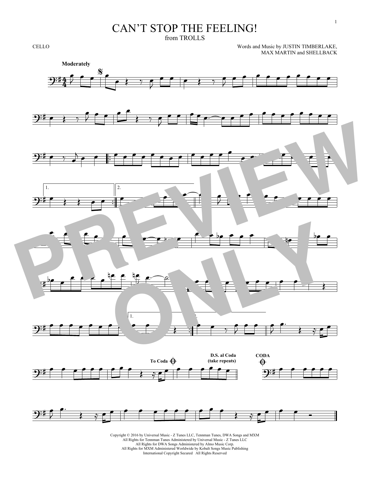 Download Justin Timberlake Can't Stop The Feeling! (from Trolls) Sheet Music