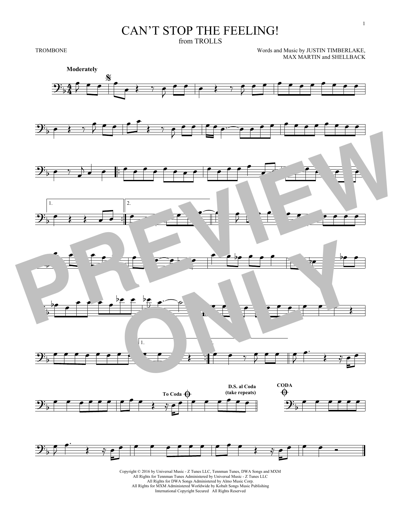 Download Justin Timberlake Can't Stop The Feeling! (from Trolls) Sheet Music