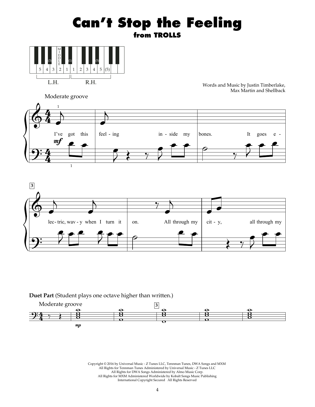 Download Justin Timberlake Can't Stop The Feeling! Sheet Music