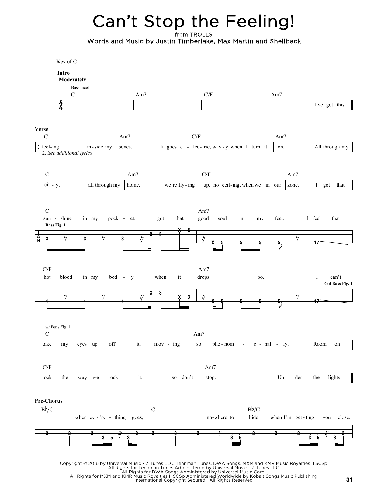 Download Justin Timberlake Can't Stop The Feeling! Sheet Music