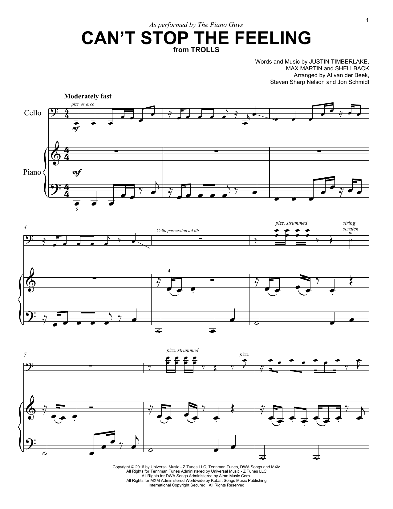 Download The Piano Guys Can't Stop The Feeling! Sheet Music
