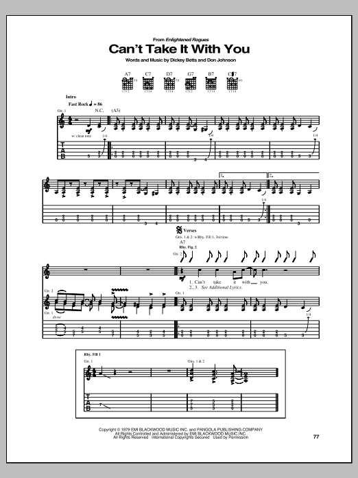 Download Allman Brothers Band Can't Take It With You Sheet Music