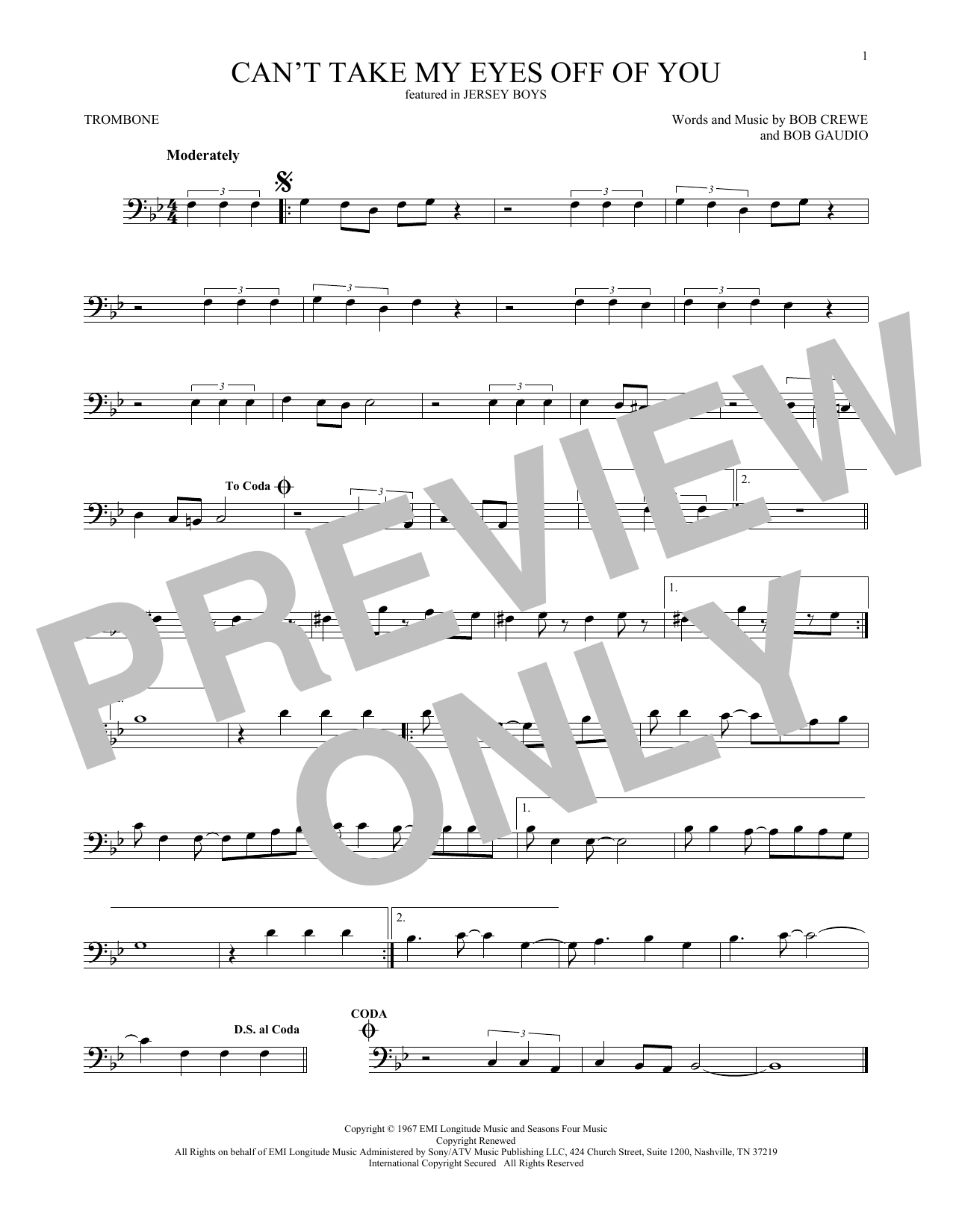 Download Frankie Valli & The Four Seasons Can't Take My Eyes Off Of You Sheet Music