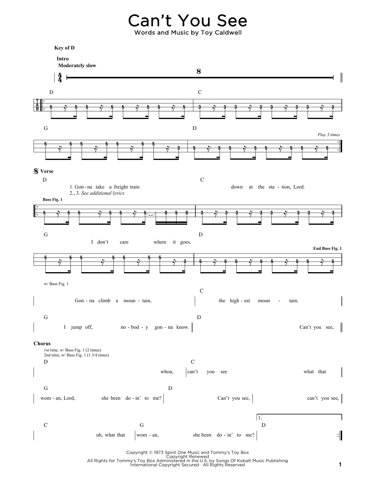 Download Marshall Tucker Band Can't You See Sheet Music