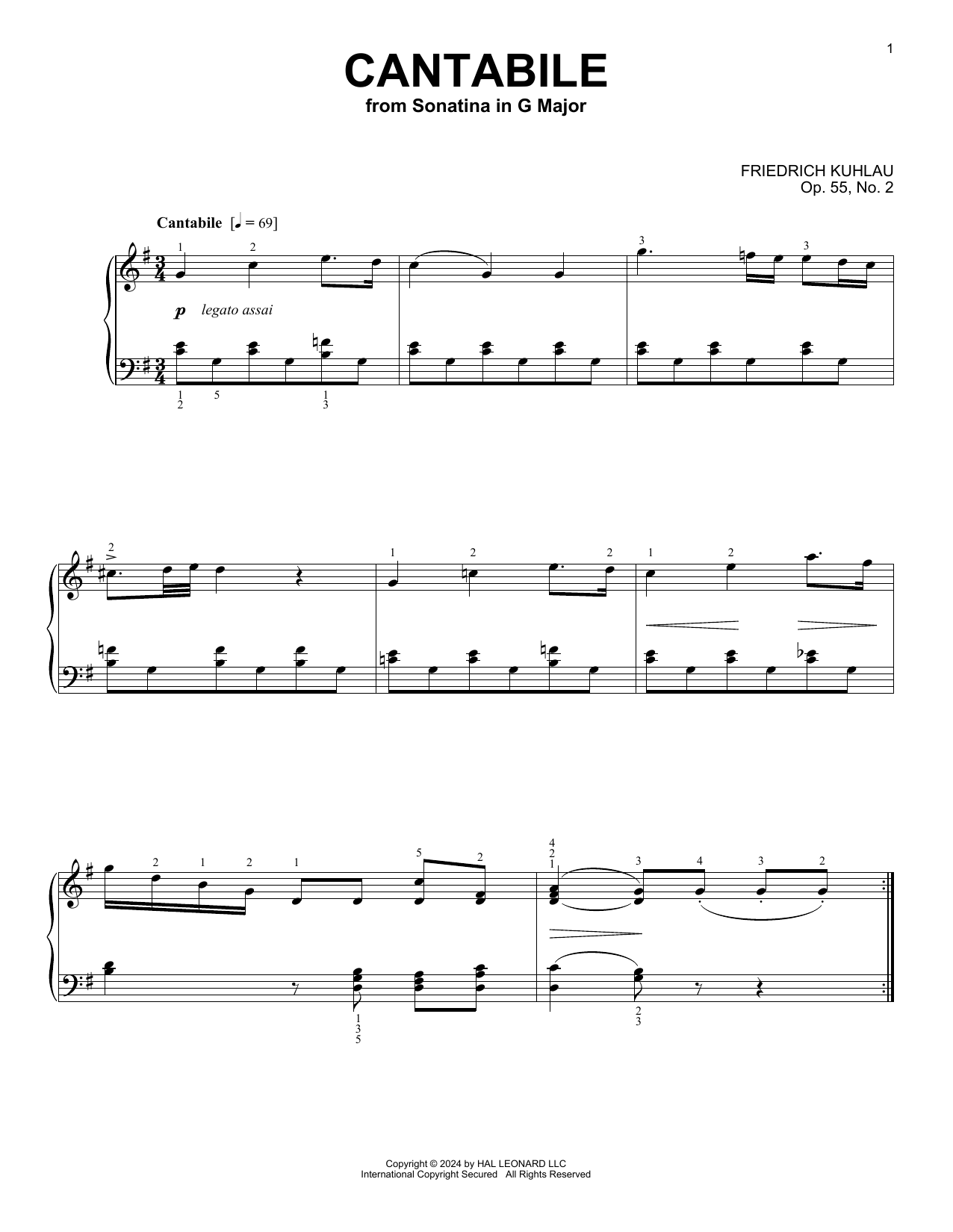 Friedrich Kuhlau Cantabile, Op. 55, No. 2 sheet music notes printable PDF score