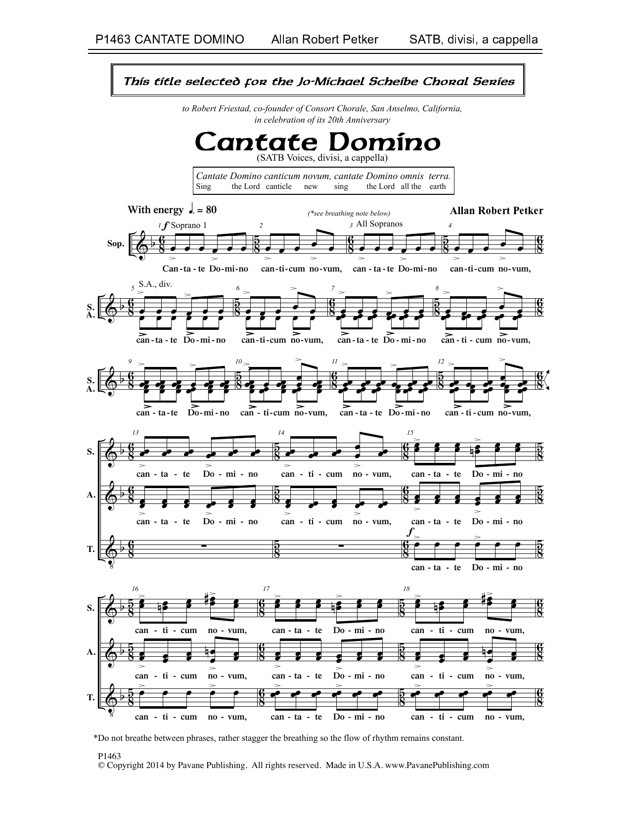 Download Allan Robert Petker Cantate Domino Sheet Music