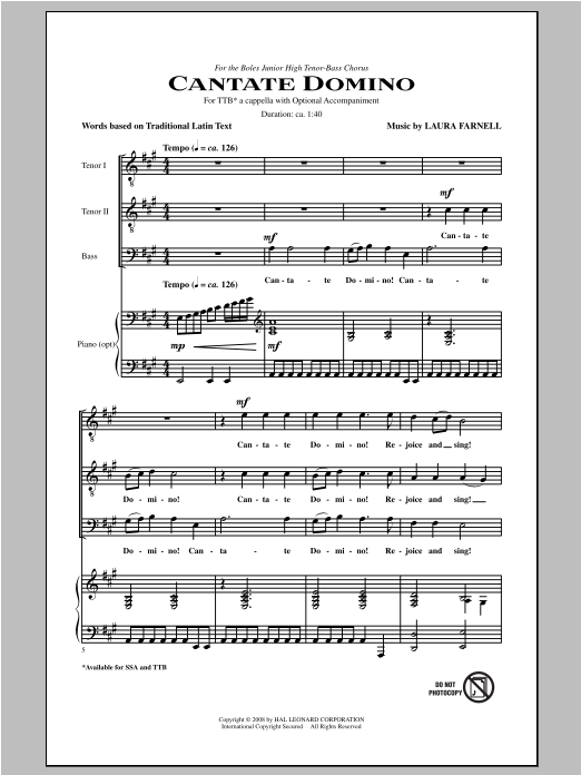 Download Laura Farnell Cantate Domino Sheet Music