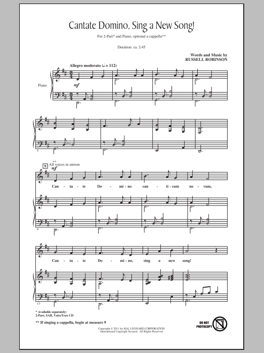 Download Russell Robinson Cantate Domino, Sing A New Song! Sheet Music