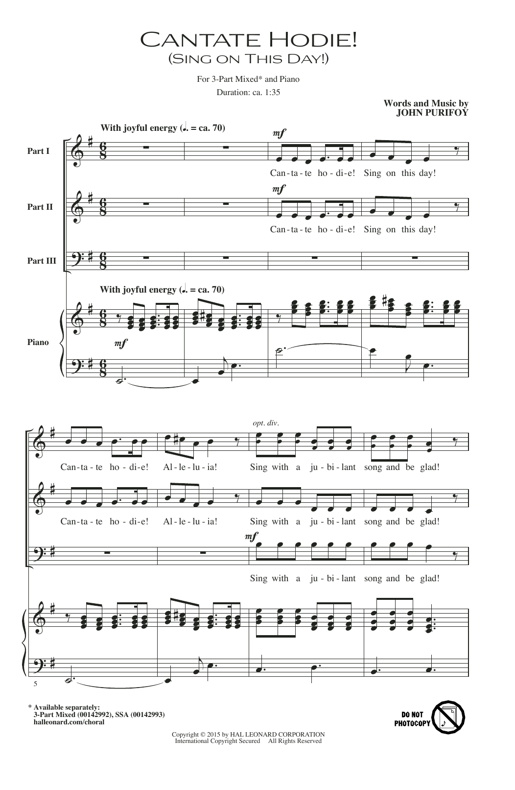 Download John Purifoy Cantate Hodie! (Sing On This Day) Sheet Music