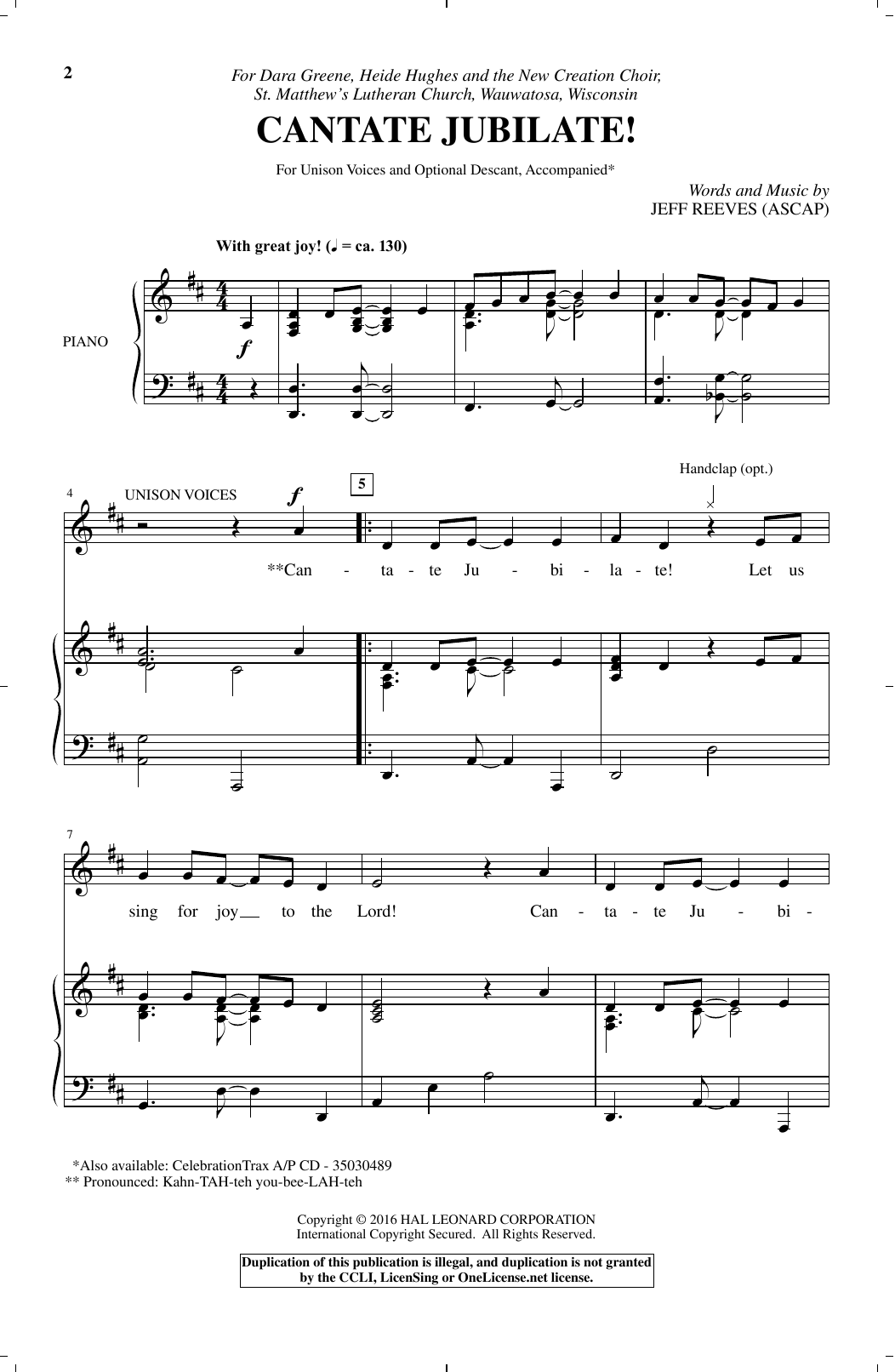 Download Jeff Reeves Cantate Jubilate! Sheet Music