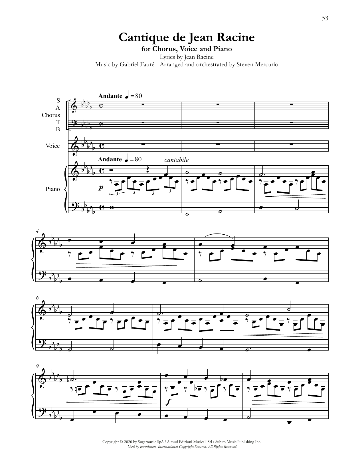 Download Andrea Bocelli Cantique de Jean Racine (arr. Steven Me Sheet Music