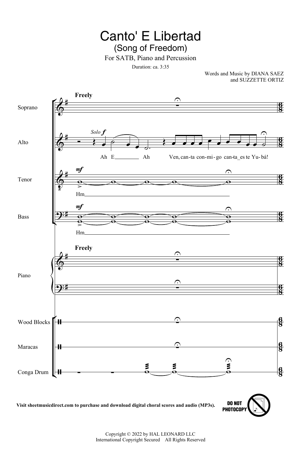 Download Diana Saez & Suzzette Ortiz Canto' E Libertad (Song of Freedom) Sheet Music
