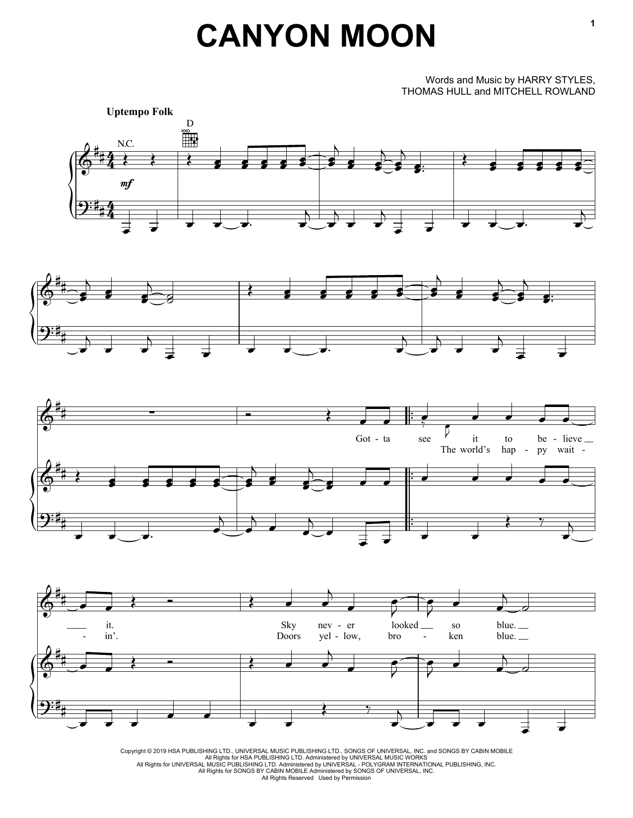 Download Harry Styles Canyon Moon Sheet Music
