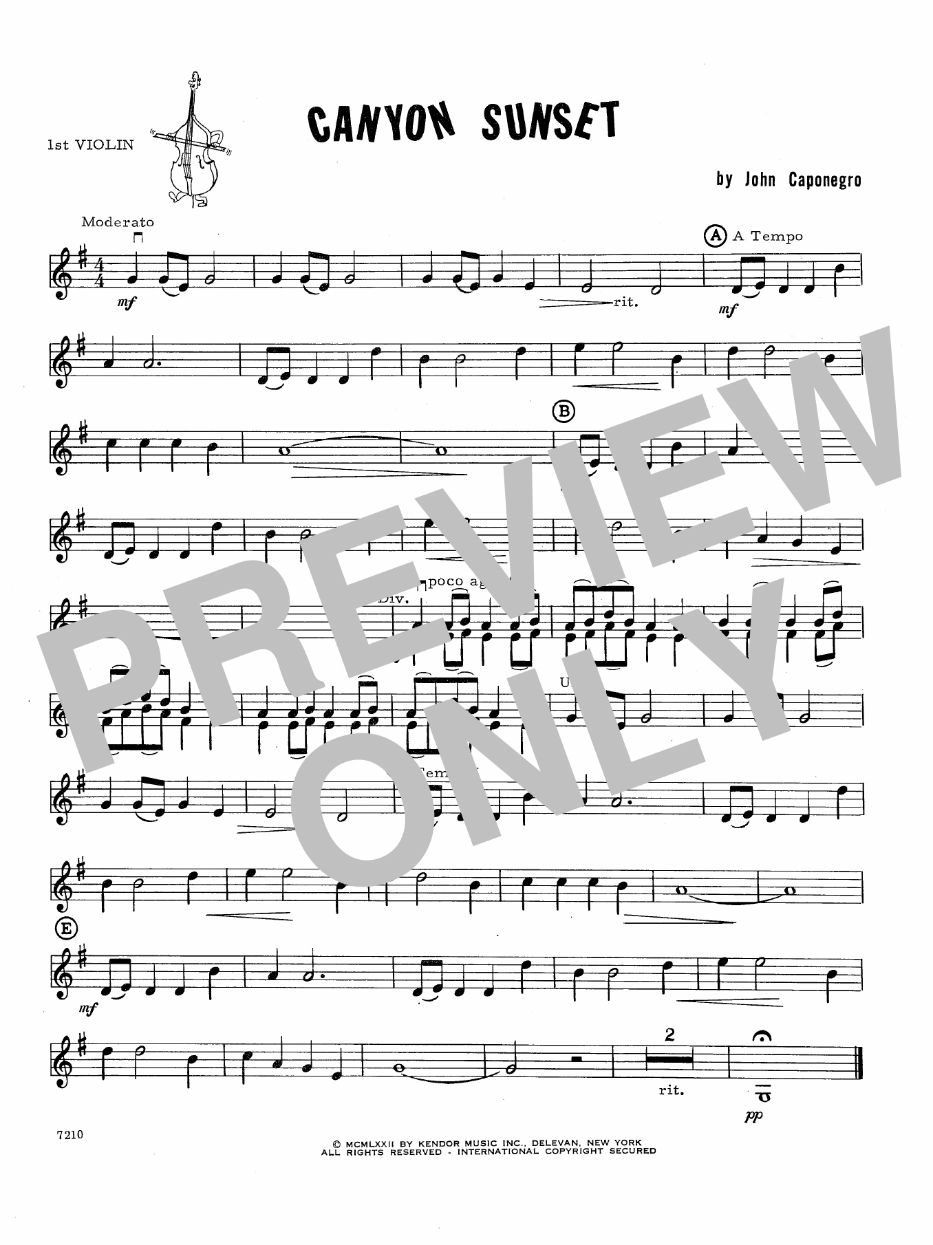 Download John Caponegro Canyon Sunset - 1st Violin Sheet Music