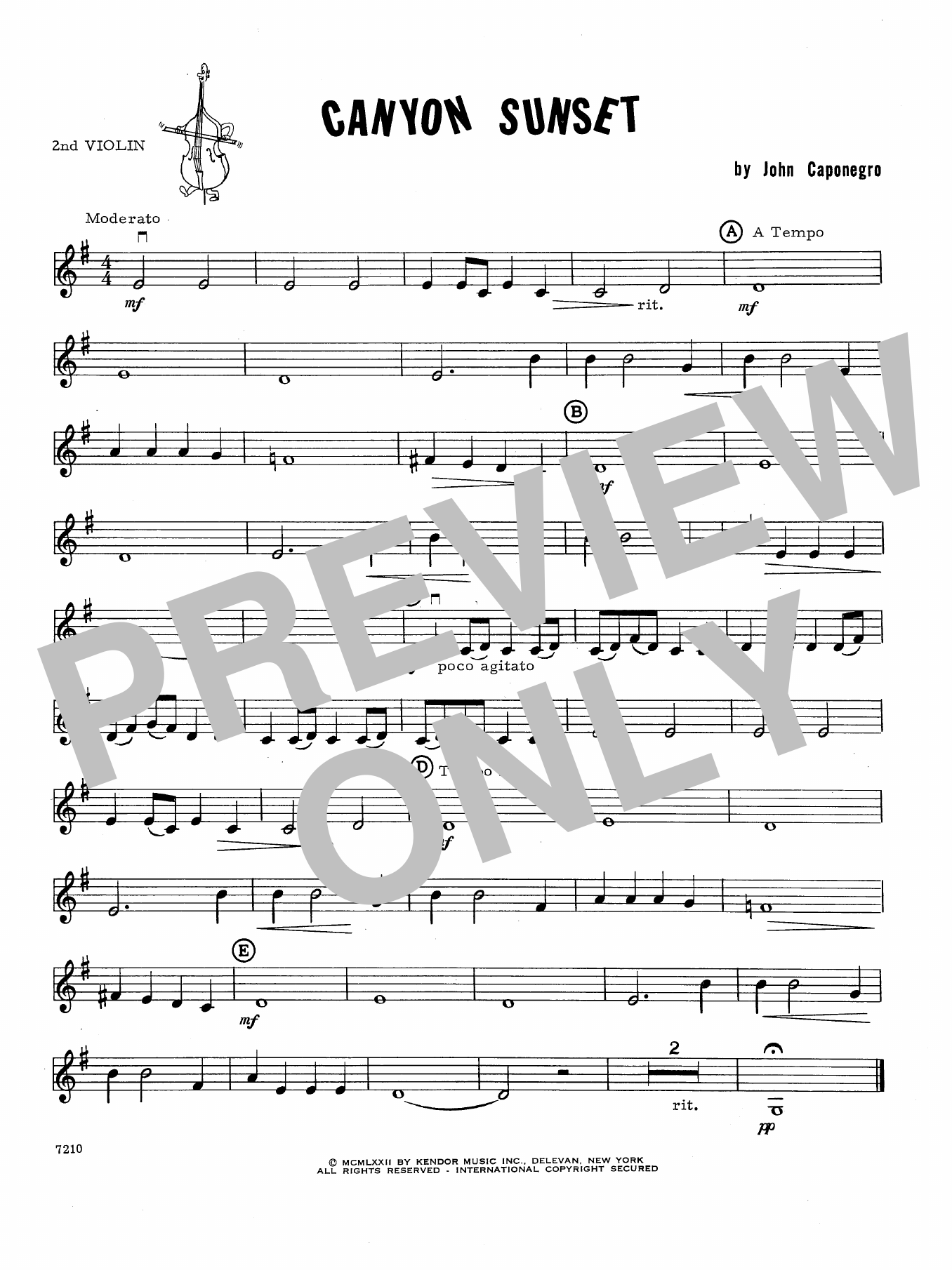 Download John Caponegro Canyon Sunset - 2nd Violin Sheet Music