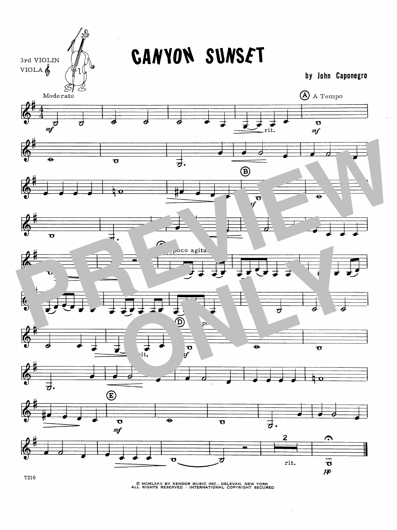 Download John Caponegro Canyon Sunset - Violin 3 (Viola T.C.) Sheet Music