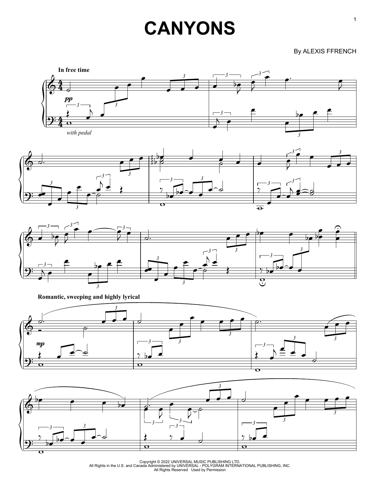 Download Alexis Ffrench Canyons Sheet Music
