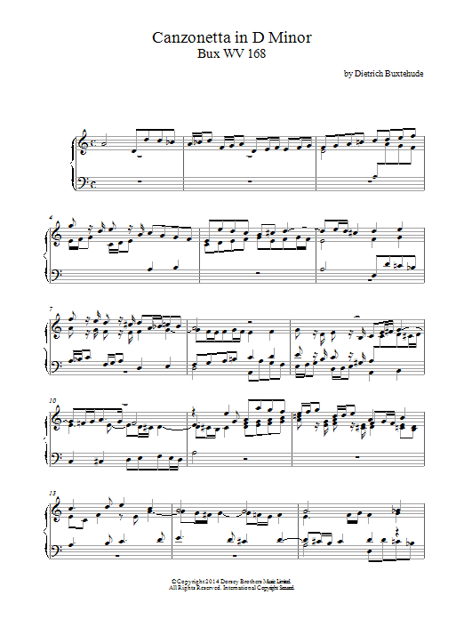 Download Dietrich Buxtehude Canzonetta In D Minor Buxwv168 Sheet Music