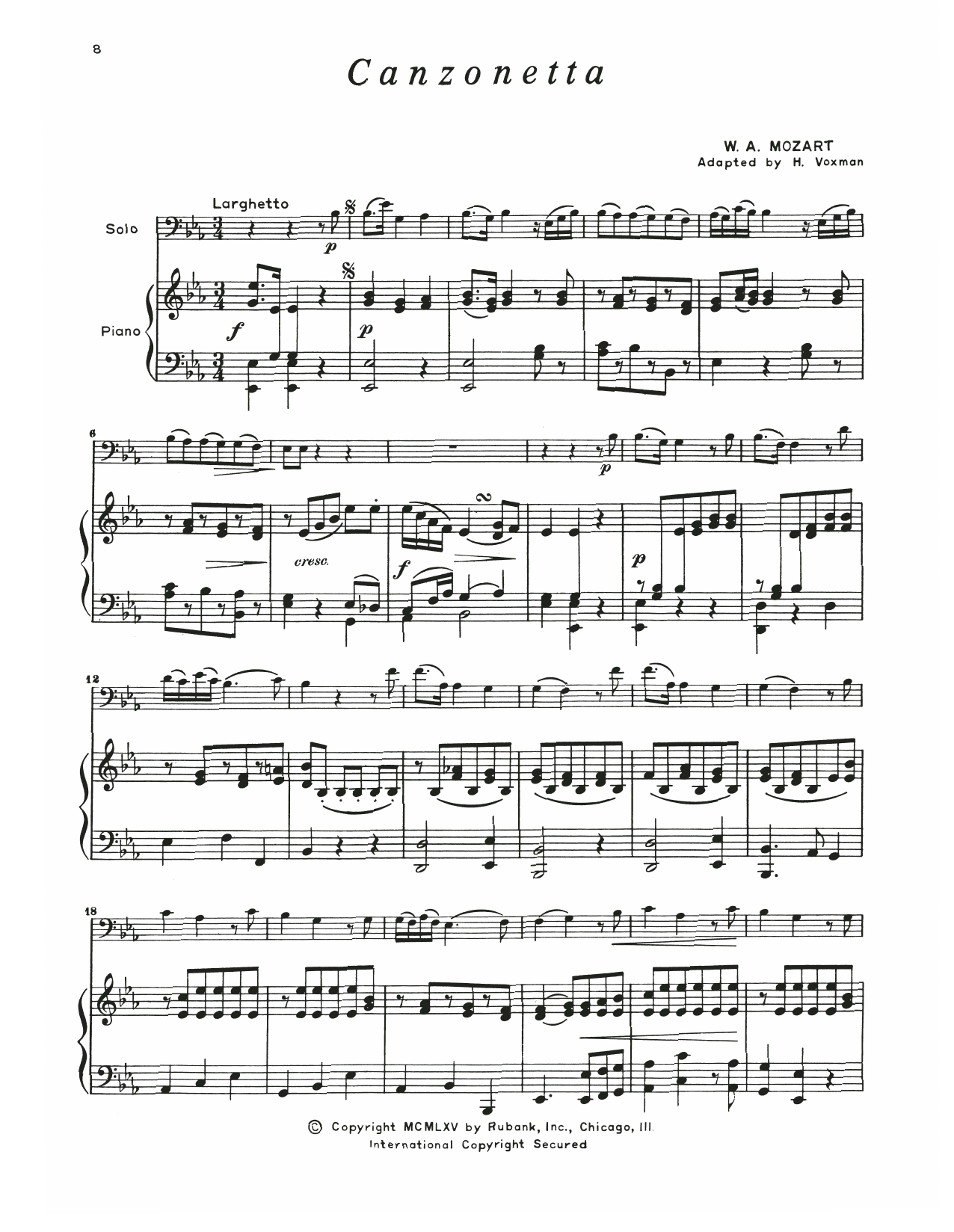 Download Wolfgang Amadeus Mozart Canzonetta Sheet Music