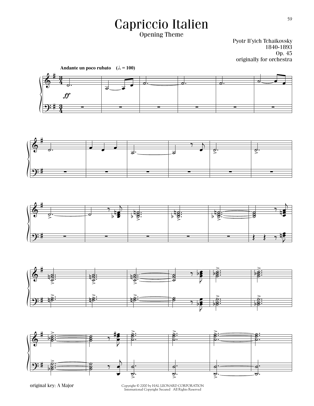 Pyotr Il'yich Tchaikovsky Capriccio Italien, OP. 45 sheet music notes printable PDF score
