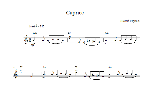 Niccolo Paganini Caprice sheet music notes printable PDF score