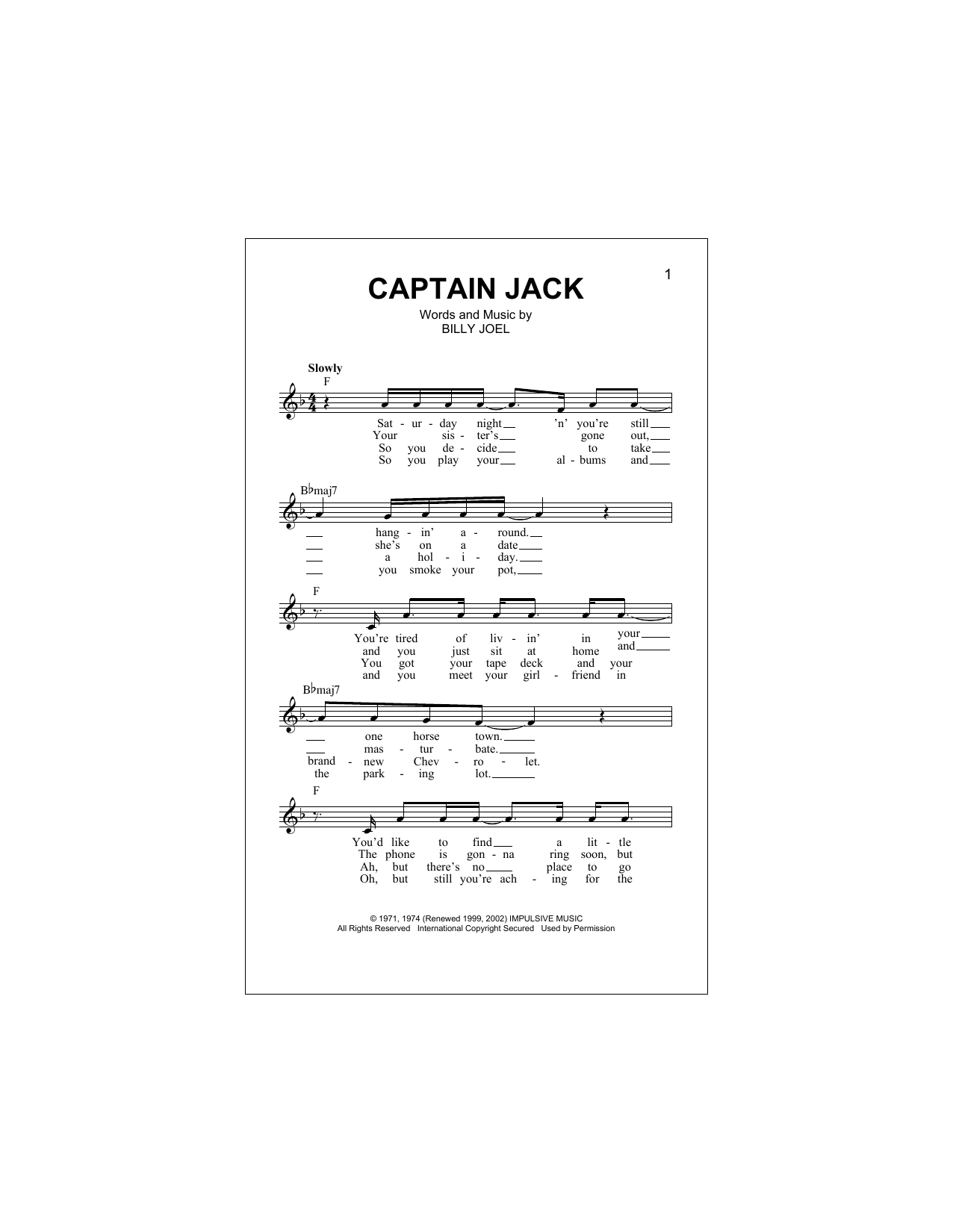 Download Billy Joel Captain Jack Sheet Music