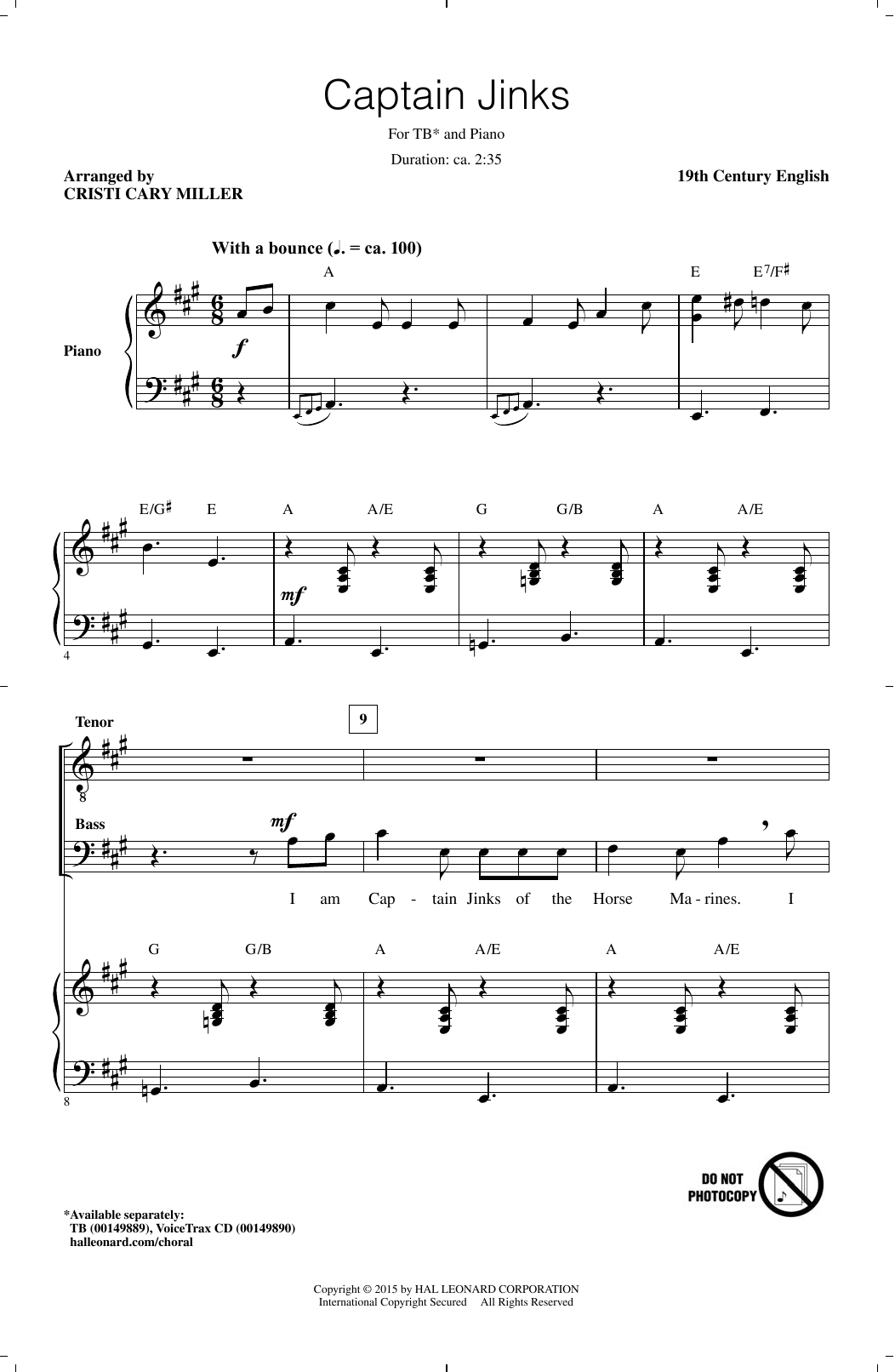 Download Traditional Folksong Captain Jinks (arr. Cristi Cary Miller) Sheet Music