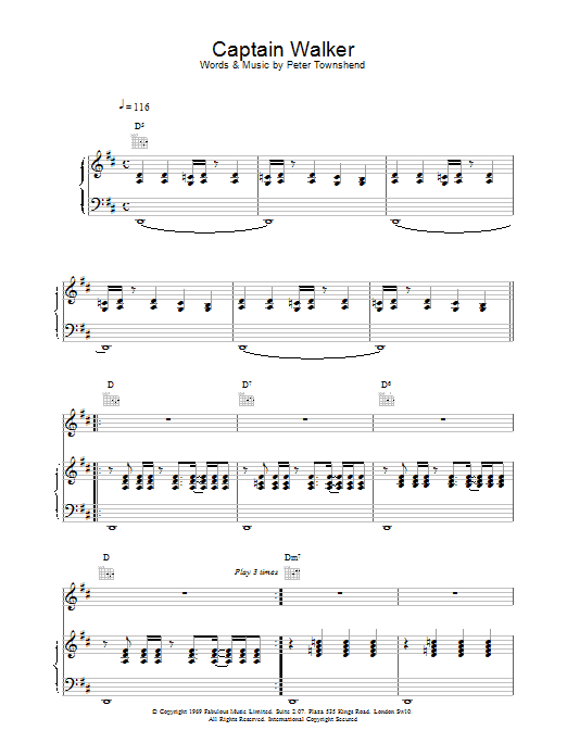 The Who Captain Walker sheet music notes printable PDF score
