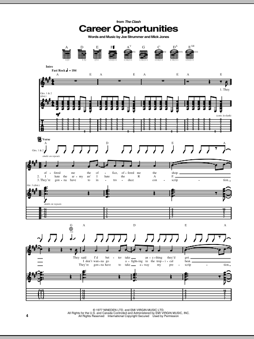 Download The Clash Career Opportunities Sheet Music
