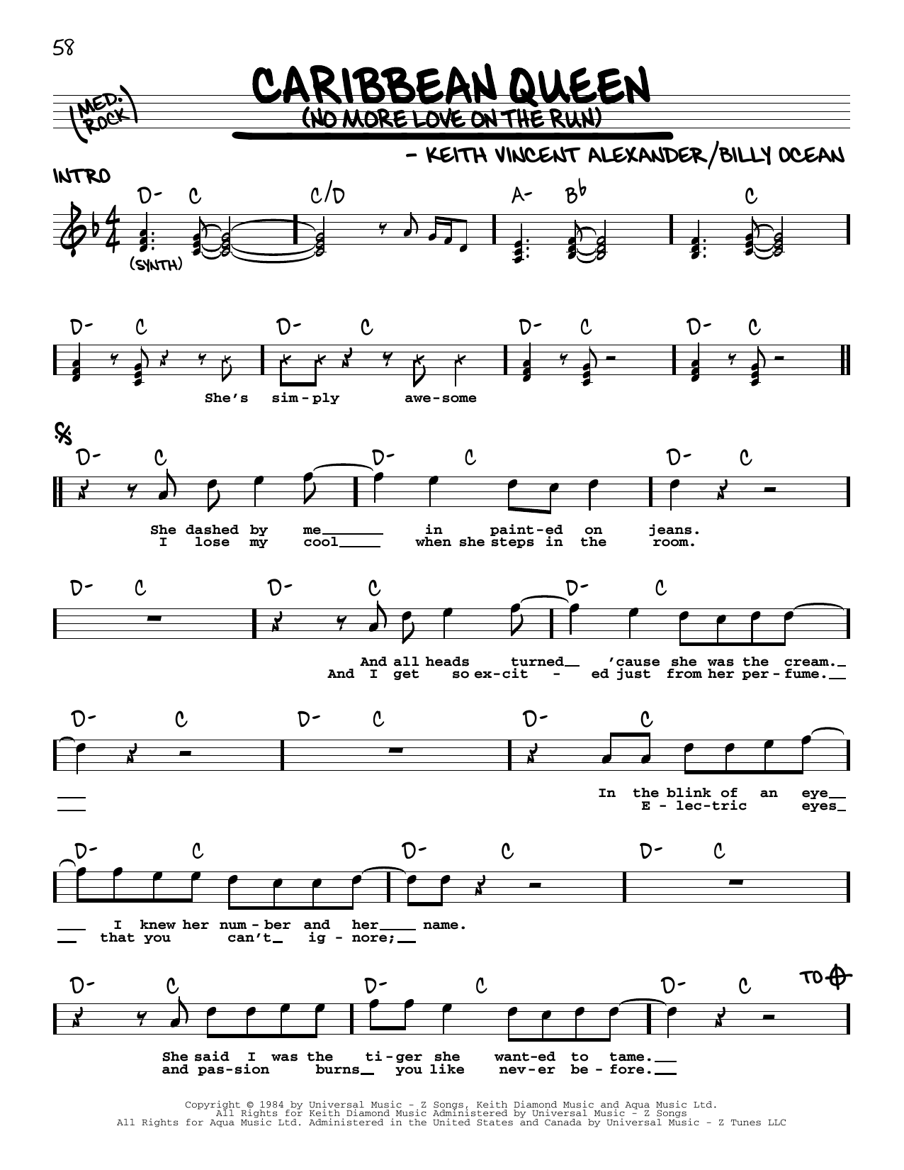 Download Billy Ocean Caribbean Queen (No More Love On The Ru Sheet Music